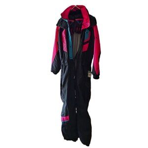 VINTAGE 90s ROFFE CHALLENGE MEN'S MEDIUM ONE PIECE SKI SUIT + MATCHING GLOVES